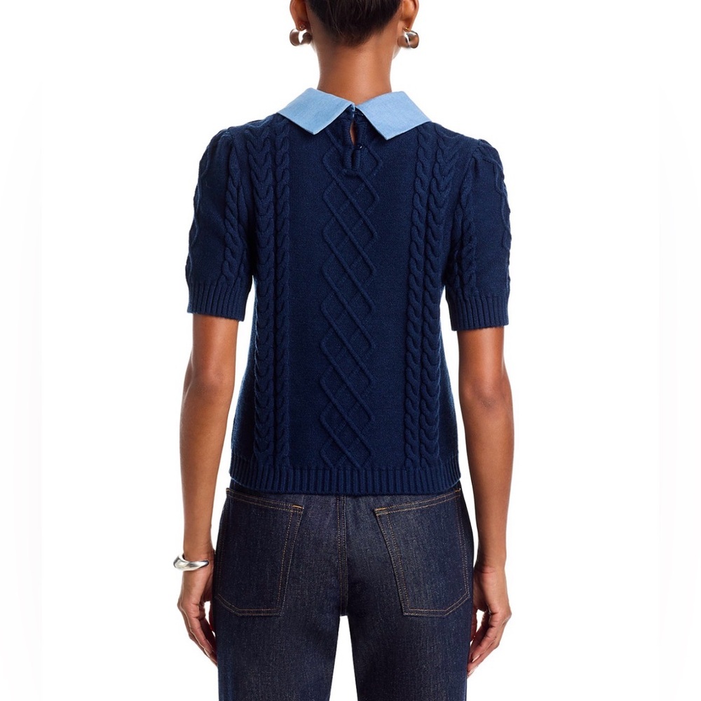 Aqua Navy Cable Knit Short Sleeve Twofer Top - Exclusive M NWT - Picture 3 of 4